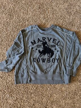 Marvel Cowboy Gray Sweatshirt with Red Rose Logo